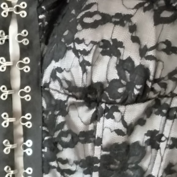 Aggie Black Lace Hook and Eye Corset Bustier top with mesh sleeves - Picture 6 of 13